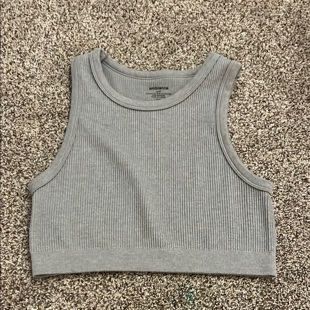 Ambiance Gray Ribbed Crop Tank Top